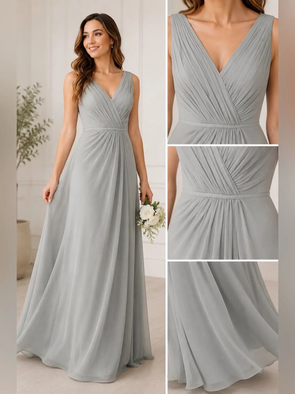 David’s Bridal F19585 Mystic Chiffon Faux Wrap Bridesmaid Gown 6 Formal Dress